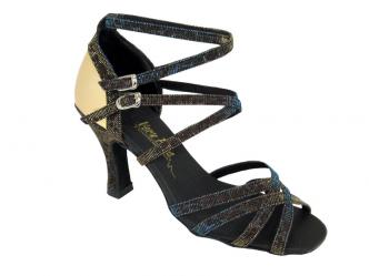 dansschoenen blauwe glitters goud leder  